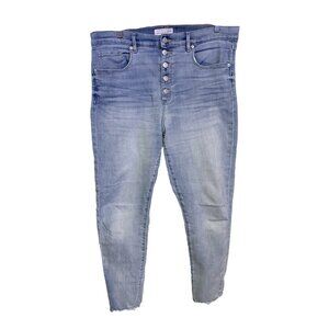 Loft The Skinny Destructed Button Front Light Wash High Rise Cropped Jeans